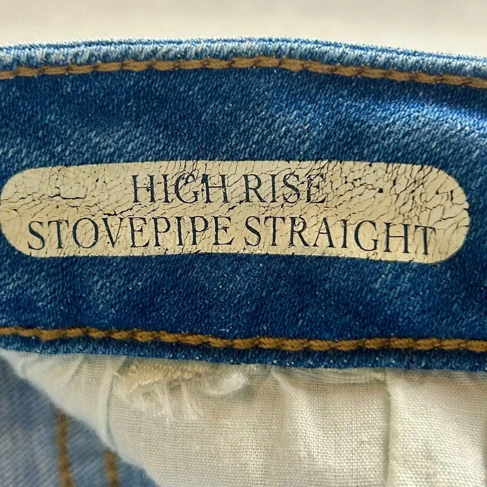 Seven High Rise Stovepipe Straight‎ Denim Jeans Women 32 Blue Embroidery Flowers